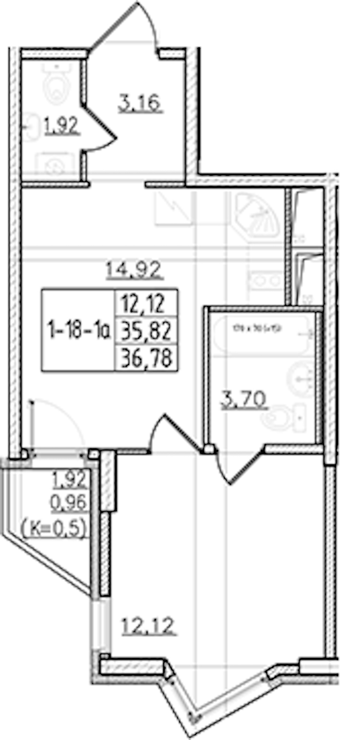 1-комнатная квартира 36.78 м², 18/19 эт., ЖК «Мурино Клаб»